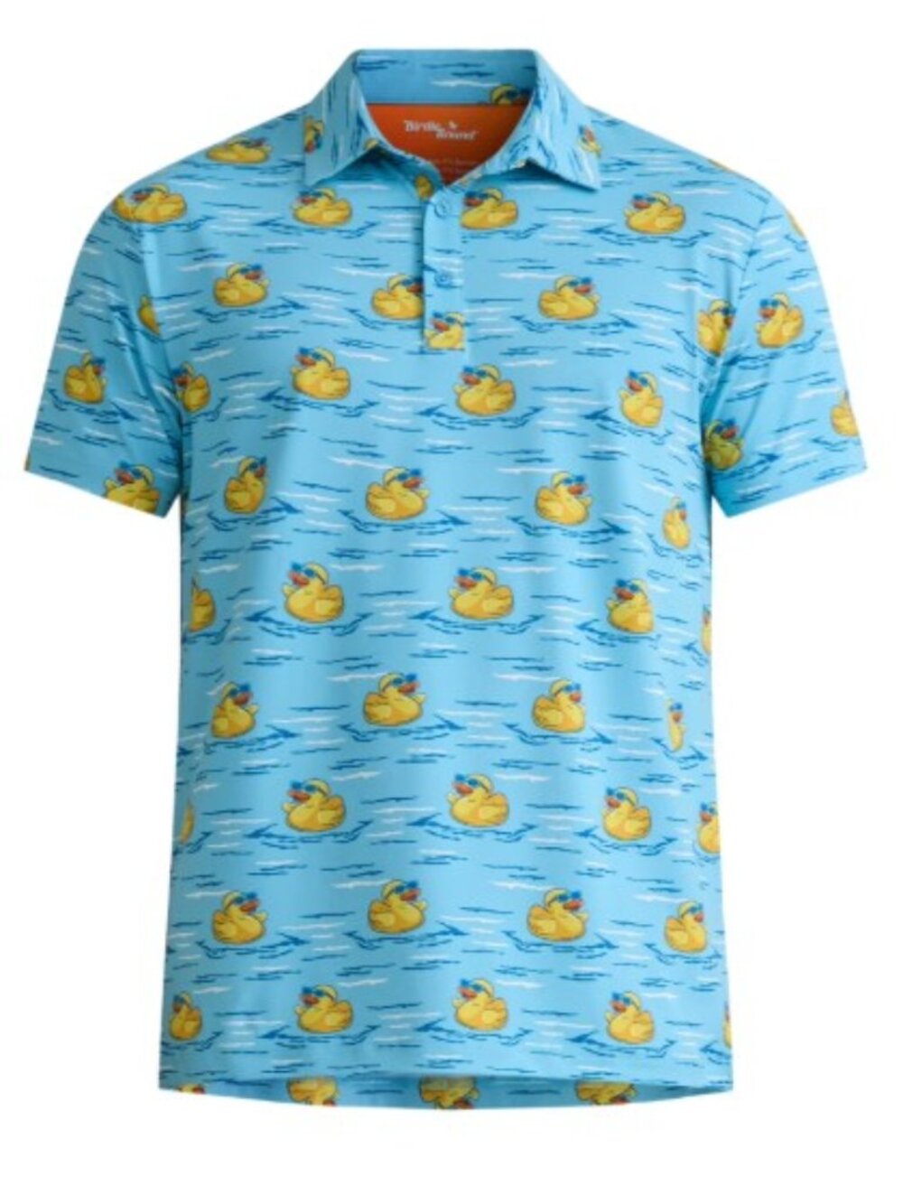 Birdie Bound Rubber Duck Performance Golf Polo Shirt Blue Print Size XL